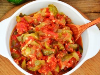 Lecho with cucumbers, tomatoes and peppers